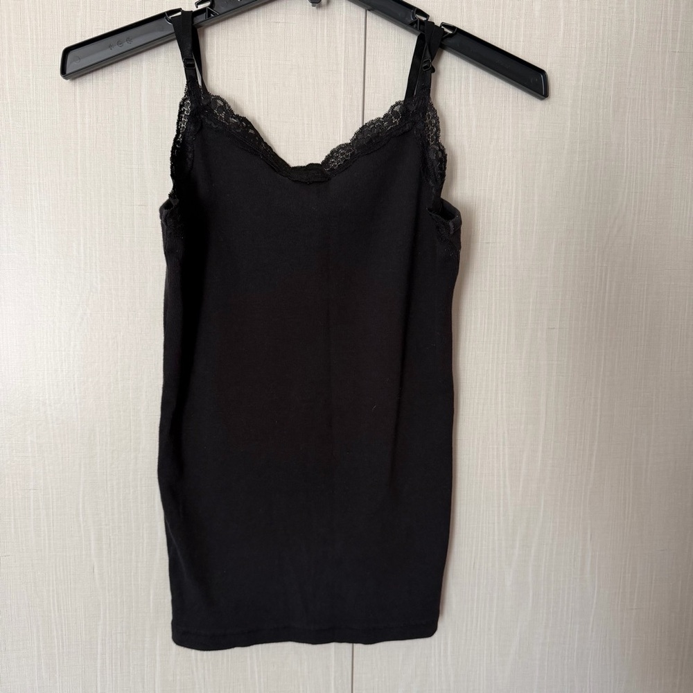 Faded Glory Black Camisole with Lace Detail Y2K